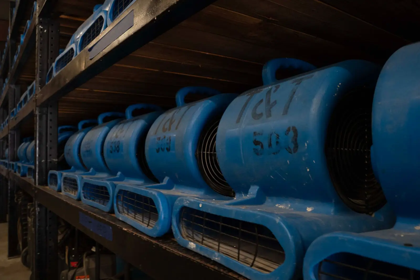 T&T air movers drying a water-damaged room in Tucson