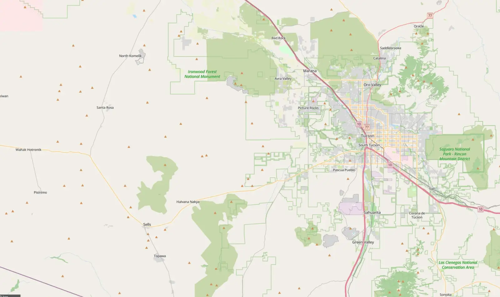 Map of T&T Cleaning & Restoration service areas across Tucson and southern Arizona